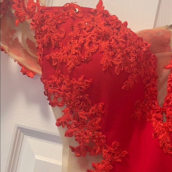 Red Lace Prom Dress - Picture 5 of 6